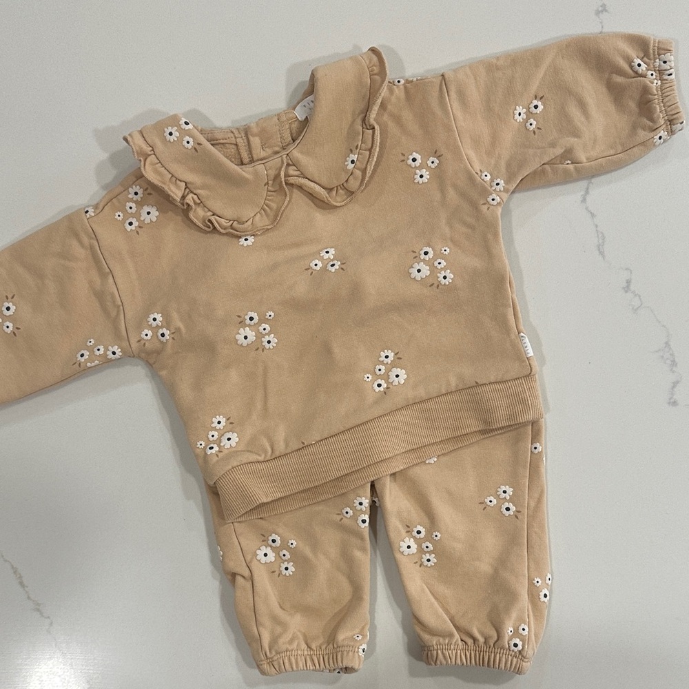 Adorable Tan Floral Baby Outfit